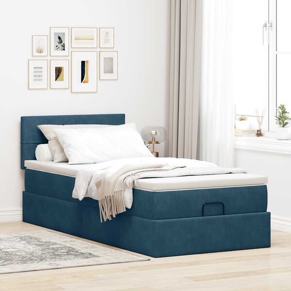 vidaXL Ottoman-Bett mit Matratze Dunkelblau 90x200 cm Samt