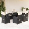vidaXL 7-tlg. Garten-Essgruppe mit Kissen Schwarz Poly Rattan