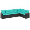 vidaXL 7-teiliges Gartensofa-Set mit Kissen, schwarzes Polyrattan