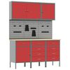 vidaXL Werkbank 8 Stk. Rot und Grau Ingenieure Holz und Stahl