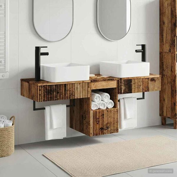 vidaXL Badezimmerschrank-Set 3 stk. Altholz 53 x 35 x 39 cm