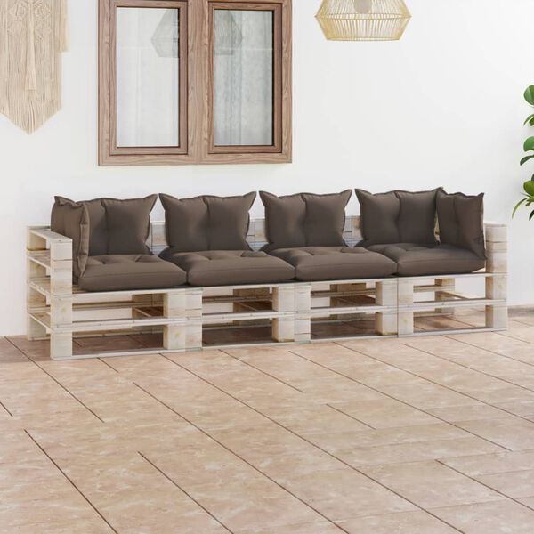 vidaXL Garten-Palettensofa 4-Sitzer mit Kissen Kiefernholz