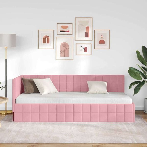 vidaXL Eckbettgestell mit Kopfteil Rosa 80 cm x 200 cm Samt