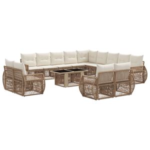 vidaXL Gartensofa-set 14 stk. Beige und Cremewei&szlig; Poly-Rattan