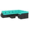 vidaXL 10-teiliges Gartensofa-Set mit Kissen, schwarzes Polyrattan