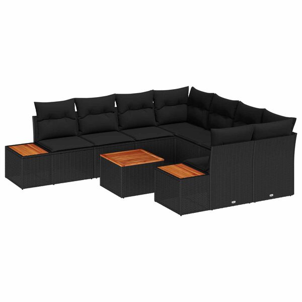 vidaXL Gartensofa-set mit Kissen 9 pcs Schwarz Poly Rattan