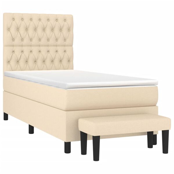 vidaXL Boxspringbett mit Matratze Creme 90x190 cm Stoff
