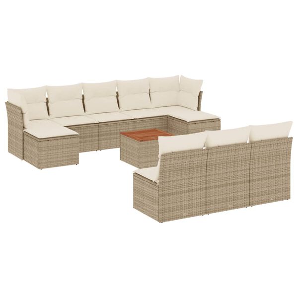 vidaXL 11-tlg. Garten-Sofagarnitur mit Kissen Beige Poly Rattan
