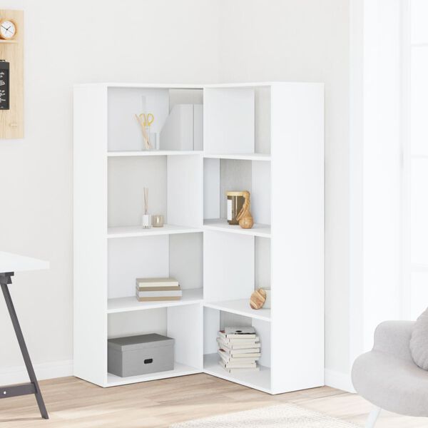 vidaXL Eck-B&uuml;cherregal 4 Etagen Wei&szlig; 85x85x140 cm Holzwerkstoff
