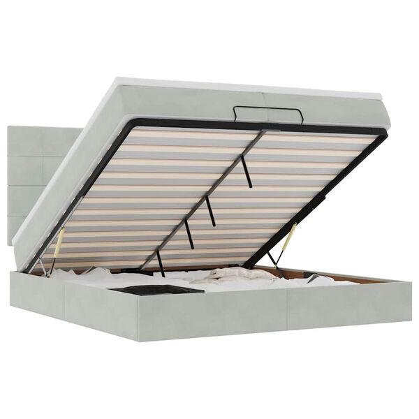 vidaXL Ottoman-Bett mit Matratzen & LEDs Hellgrau 200x200 cm Samt