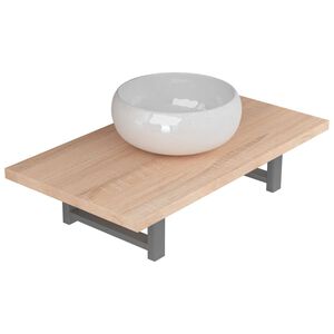 vidaXL 2-tlg. Badm&ouml;bel-Set Keramik Eichenbraun