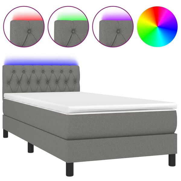 vidaXL Boxspringbett mit Matratze & LED Dunkelgrau 90x200 cm Stoff