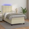 vidaXL Boxspringbett mit Matratze & LED Creme 90x200 cm Kunstleder