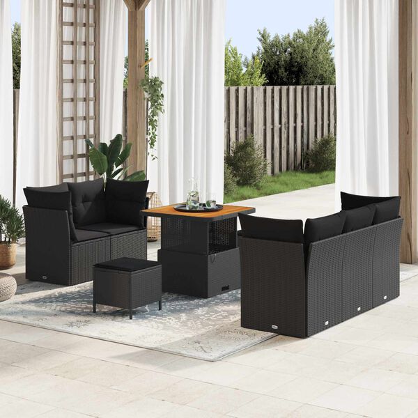 vidaXL Garten-Sofa-Set mit Kissen mit Speicher 8 pcs Schwarz