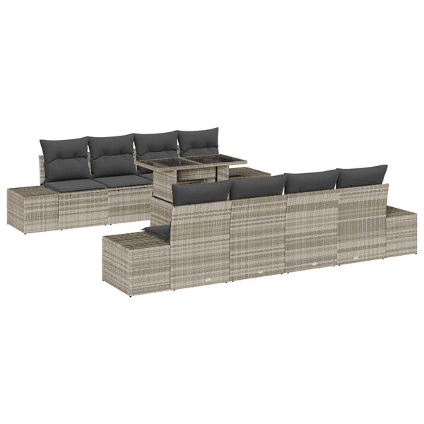 vidaXL Gartensofa-set mit Kissen 9 pcs Hellgrau Poly-Rattan
