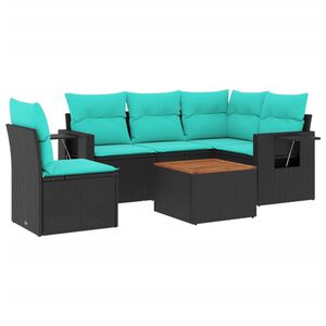 vidaXL 6-teiliges Gartensofa-Set mit Kissen, schwarzes Polyrattan