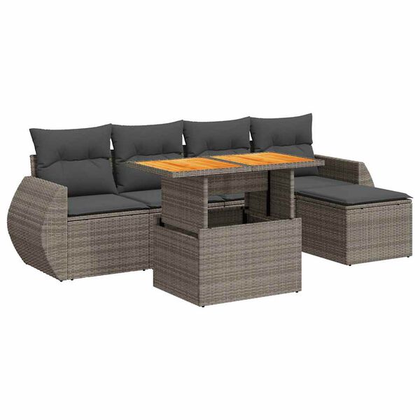 vidaXL 6-tlg. Garten-Sofagarnitur mit Kissen Grau Poly Rattan