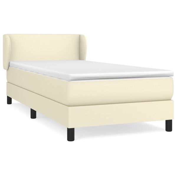 vidaXL Boxspringbett mit Matratze Creme 90x200 cm Kunstleder