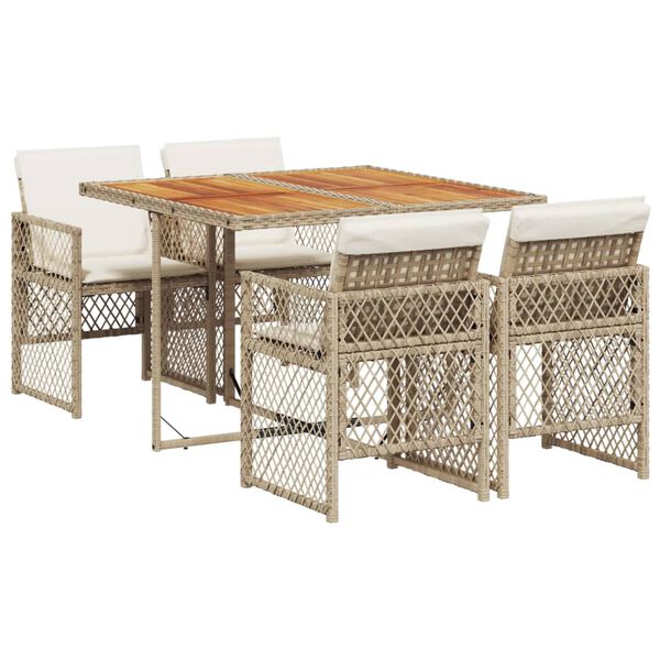 vidaXL 5-tlg. Garten-Essgruppe mit Kissen Beige Poly Rattan