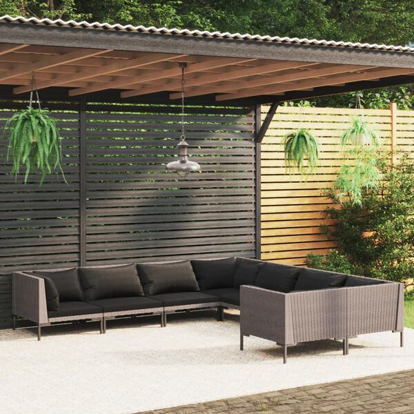 vidaXL 8-tlg. Garten-Lounge-Set mit Kissen Poly Rattan Dunkelgrau