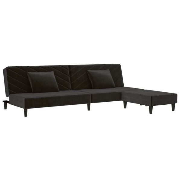vidaXL Schlafsofa 2-Sitzer mit 2 Kissen und Fu&szlig;hocker Schwarz Samt