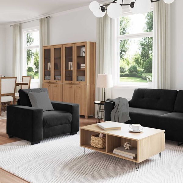vidaXL Sofa 3 pcs Schwarz Leinenmischgewebe