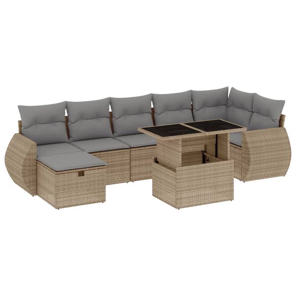 vidaXL 8-tlg. Garten-Sofagarnitur mit Kissen Beige Poly Rattan