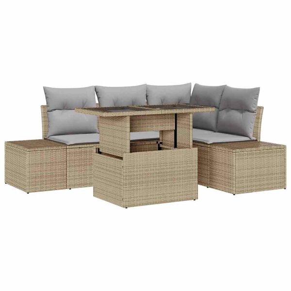 vidaXL Gartensofa-set mit Kissen 5 pcs Beige und Hellgrau Poly-Rattan