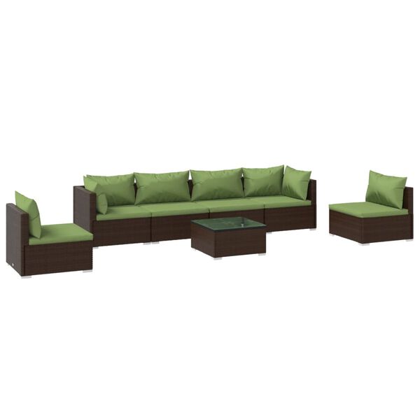 vidaXL 7-tlg. Garten-Lounge-Set mit Kissen Poly Rattan Braun