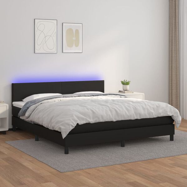 vidaXL Boxspringbett mit Matratze & LED Schwarz 180x200 cm Kunstleder