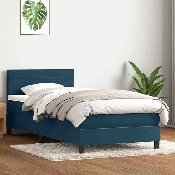 vidaXL Boxspringbett mit Matratze Dunkelblau 80x220 cm Samt