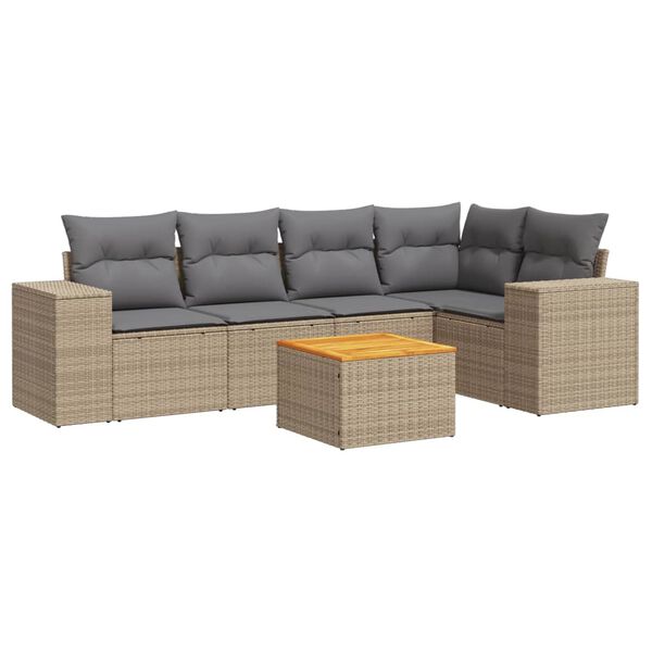 vidaXL 6-tlg. Garten-Sofagarnitur mit Kissen Beige Poly Rattan