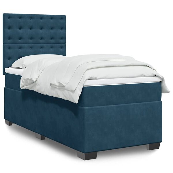 vidaXL Boxspringbett mit Matratze Blau 100x200 cm Samt