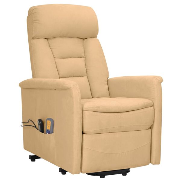 vidaXL Massagesessel mit Aufstehhilfe Creme Mikrofasergewebe