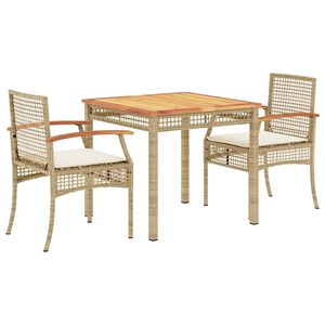 vidaXL 3-tlg. Garten-Essgruppe mit Kissen Beige Poly Rattan