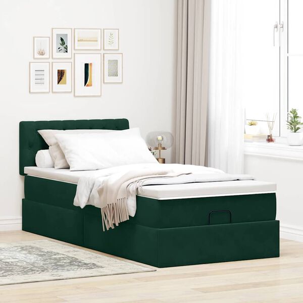 vidaXL Ottoman-Bett mit Matratze Dunkelgr&uuml;n 80x200 cm Samt