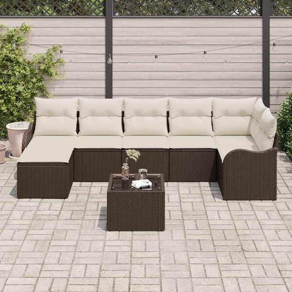 vidaXL Garten-Sofa-Set mit Kissen 8 pcs Braun und Wei&szlig; Poly Rattan