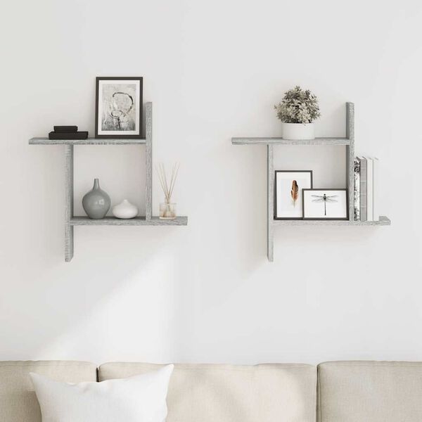 vidaXL Wandregale 2 Stk. Grau Sonoma 50x12x50 cm Holzwerkstoff