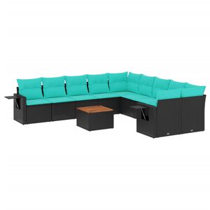 vidaXL 11-teiliges Gartensofa-Set mit Kissen, schwarzes Polyrattan