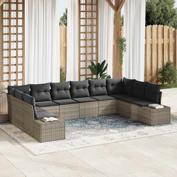 vidaXL Gartensofa-set mit Kissen 10 pcs Grau Poly-Rattan