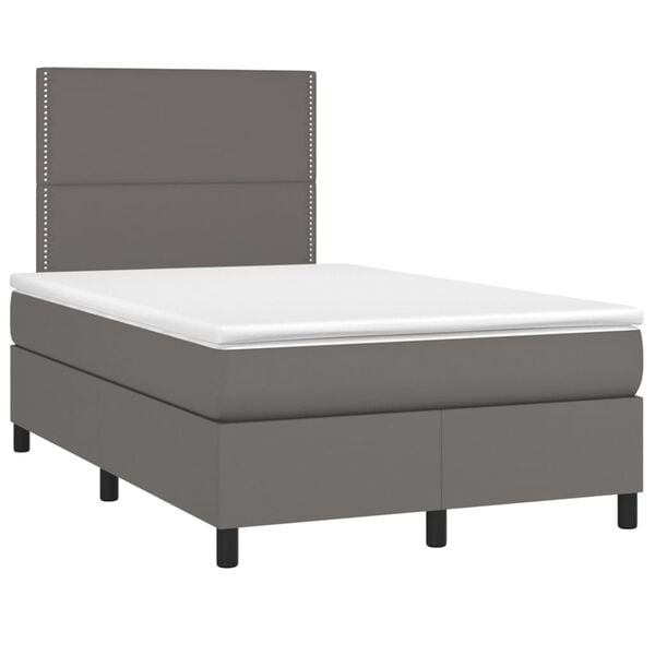 vidaXL Boxspringbett mit Matratze & LED Grau 120x190 cm Kunstleder