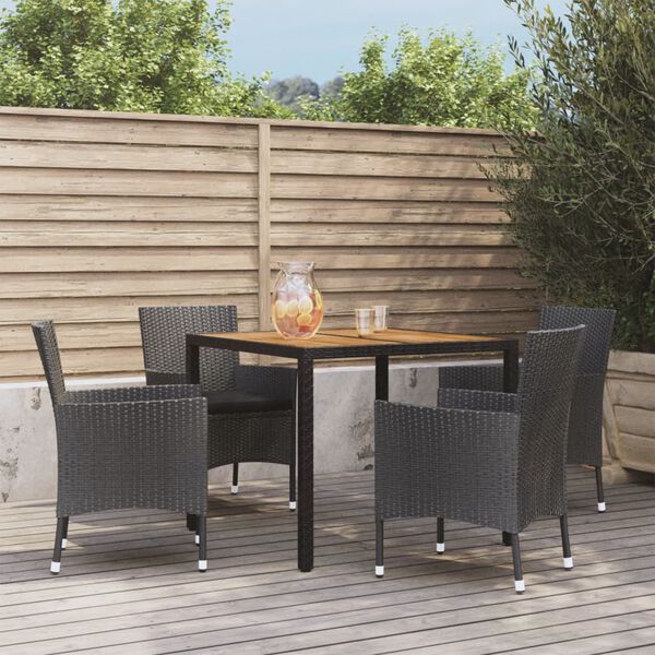 vidaXL 5-tlg. Garten-Essgruppe mit Kissen Schwarz Poly Rattan