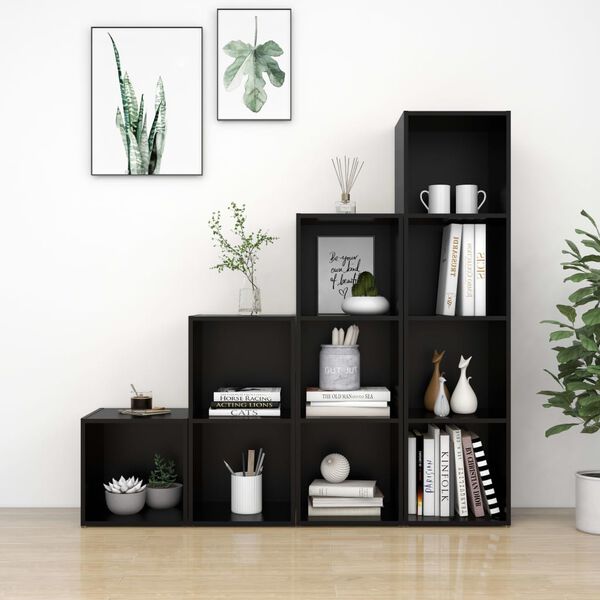 vidaXL 4-tlg. TV-Schrank-Set Schwarz Holzwerkstoff