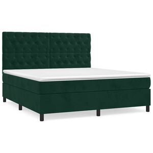vidaXL Boxspringbett mit Matratze Dunkelgr&uuml;n 160x200 cm Samt