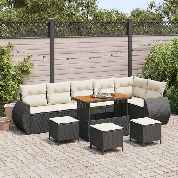 vidaXL Gartensofa-set mit Kissen 10 pcs Schwarz und Creme Poly Rattan