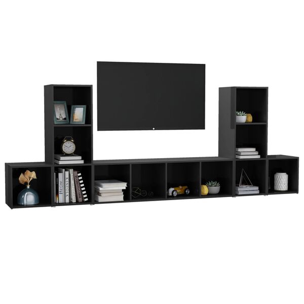 vidaXL 5-tlg. TV-Schrank-Set Hochglanz-Grau Holzwerkstoff