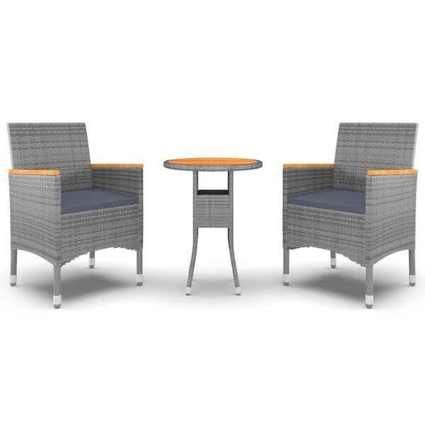 vidaXL 3-tlg. Garten-Essgruppe Poly Rattan Grau