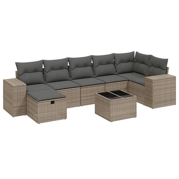 vidaXL 8-tlg. Garten-Sofagarnitur mit Kissen Grau Poly Rattan