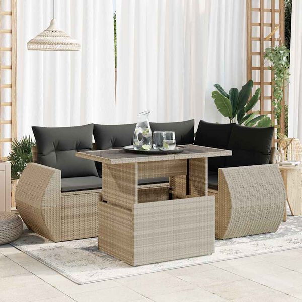 vidaXL 6-tlg. Garten-Sofagarnitur mit Kissen Hellgrau Poly Rattan