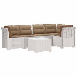vidaXL 5-Sitzer Gartensofa mit Kissen Rattan-Look PP Wei&szlig;
